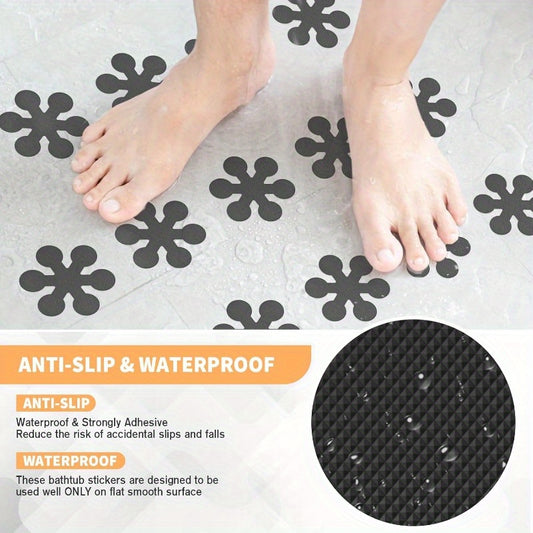 Non Slip Bathtub Stickers Shower Stickers for Safety Bathroom Tubs Bathtub Non Slip Stickers and Adhesive Decals Scraper for Bath Tub Shower Floor Stairs Ladders Snow Shape Clear (24 Black)