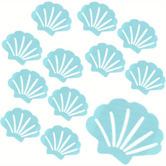 20pcs Non-Slip Bathtub Stickers, Shell-Shaped Safety Shower Treads with Textured Grip, Blue Adhesive Bathroom Stickers for Tub & Shower Floor, Decorative Anti-Skid Bath Mats, Bath Accessories, Nonslip Treads, Shellshaped Design, Textured Grip Surface