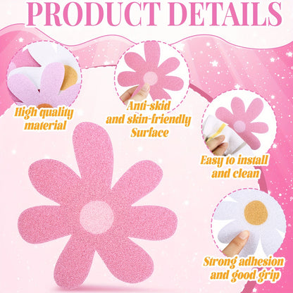 24pcs Flower Non Slip Bathtub Sticker Daisy Skidproof Shower Sticker Anti Slip Shower Decals Bathe Treads Adhesive Appliques Scraper Bright Flower Adhesive Decal For Bathroom Decor (Pink)