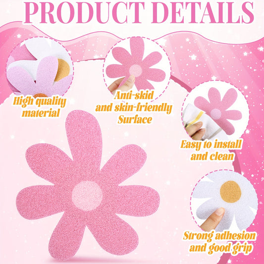 24pcs Flower Non Slip Bathtub Sticker Daisy Skidproof Shower Sticker Anti Slip Shower Decals Bathe Treads Adhesive Appliques Scraper Bright Flower Adhesive Decal For Bathroom Decor (Pink)