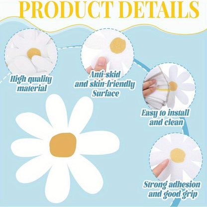 24pcs Flower Non Slip Bathtub Sticker Daisy Skidproof Shower Sticker Anti Slip Shower Decals Bathe Treads Adhesive Appliques Scraper Bright Flower Adhesive Decal for Bathroom Decor White
