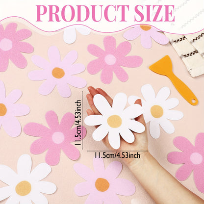 24pcs Flower Non Slip Bathtub Sticker Daisy Skidproof Shower Sticker Anti Slip Shower Decals Bathe Treads Adhesive Appliques Scraper Bright Flower Adhesive Decal For Bathroom Decor (Pink)