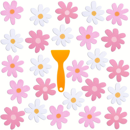 24pcs Flower Non Slip Bathtub Sticker Daisy Skidproof Shower Sticker Anti Slip Shower Decals Bathe Treads Adhesive Appliques Scraper Bright Flower Adhesive Decal For Bathroom Decor (Pink)
