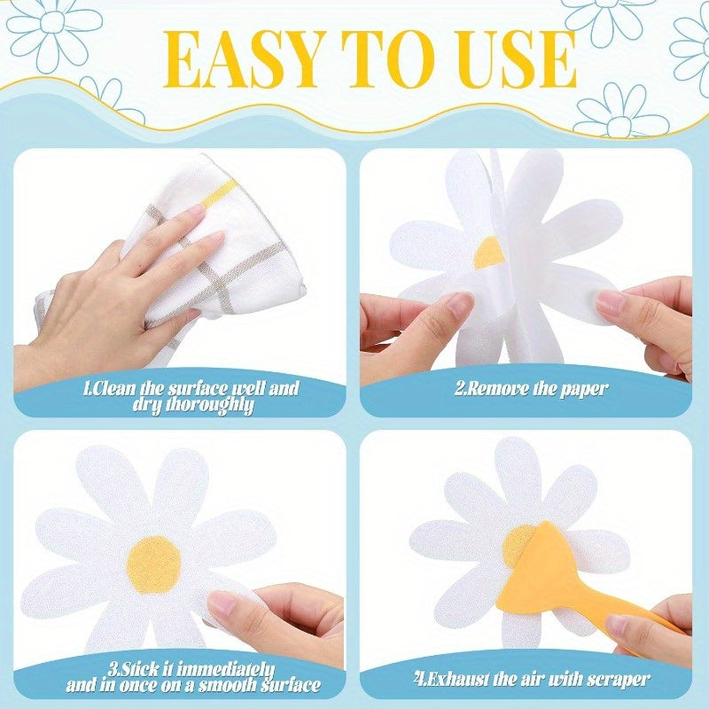 24pcs Flower Non Slip Bathtub Sticker Daisy Skidproof Shower Sticker Anti Slip Shower Decals Bathe Treads Adhesive Appliques Scraper Bright Flower Adhesive Decal for Bathroom Decor White