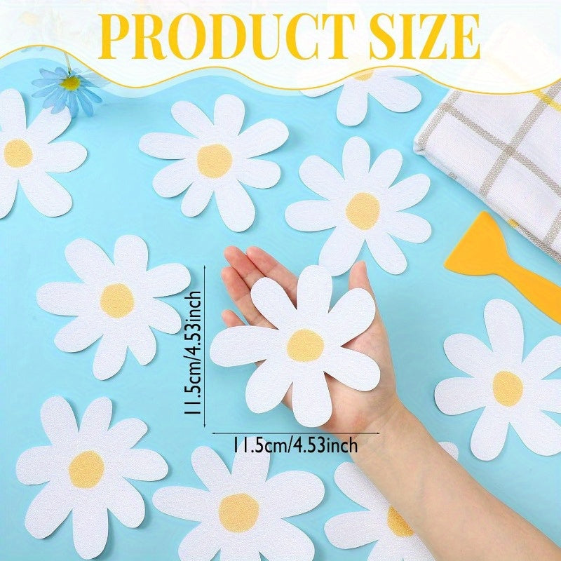 24pcs Flower Non Slip Bathtub Sticker Daisy Skidproof Shower Sticker Anti Slip Shower Decals Bathe Treads Adhesive Appliques Scraper Bright Flower Adhesive Decal for Bathroom Decor White