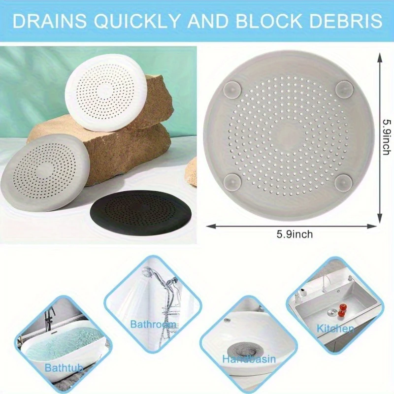 20 Pack Shower Drain Hair Catcher Silicone Drain Cover with Suction Cup Shower Drain Protector Drain Strainer Hair Stopper for Kitchen Bathroom Bathtub Sink New Black 2Pack