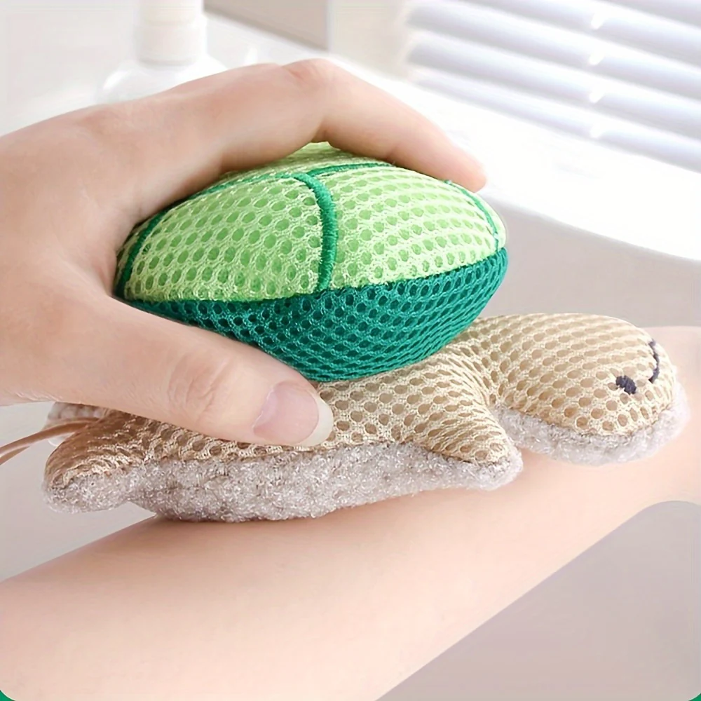 4 Pack Double-Sided Turtle Bath Ball Cute Shower Ball Light Beige Cleaning Body Exfoliating Bath Ball Reusable Bathing Tool Bathroom Accessories